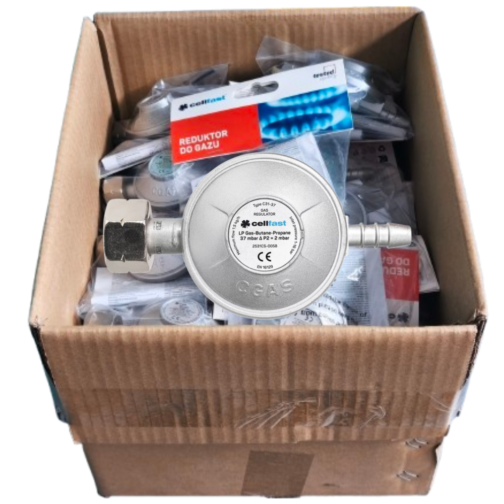 Reduktor gazowy Cellfast 52-500 37 mbar 1,5 kg/h – zestaw 50 szt. LPG