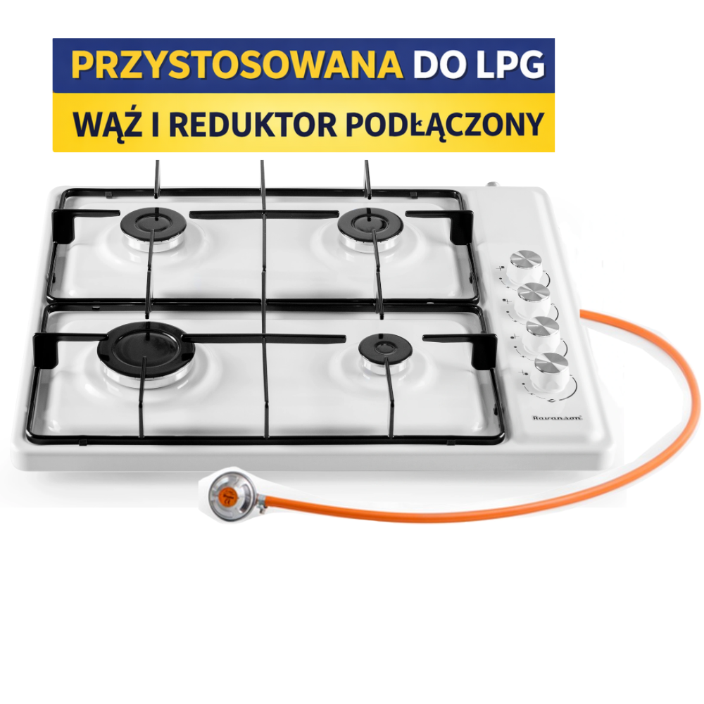 Kuchenka gazowa 4-palnikowa na butlę LPG Ravanson K-04TNG – gotowa do podłączenia