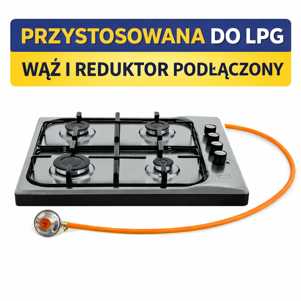 Płyta gazowa Stella STKGIX-04IN INOX na butlę LPG – przystosowana, wąż i reduktor podłączony | Media Gaz