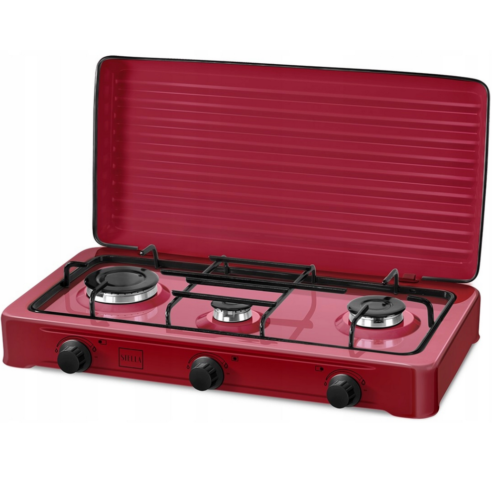 Kuchenka Gazowa 3-Palnikowa Stella STKGR-03 Czerwona 4,9 kW LPG – Turystyczna Camping