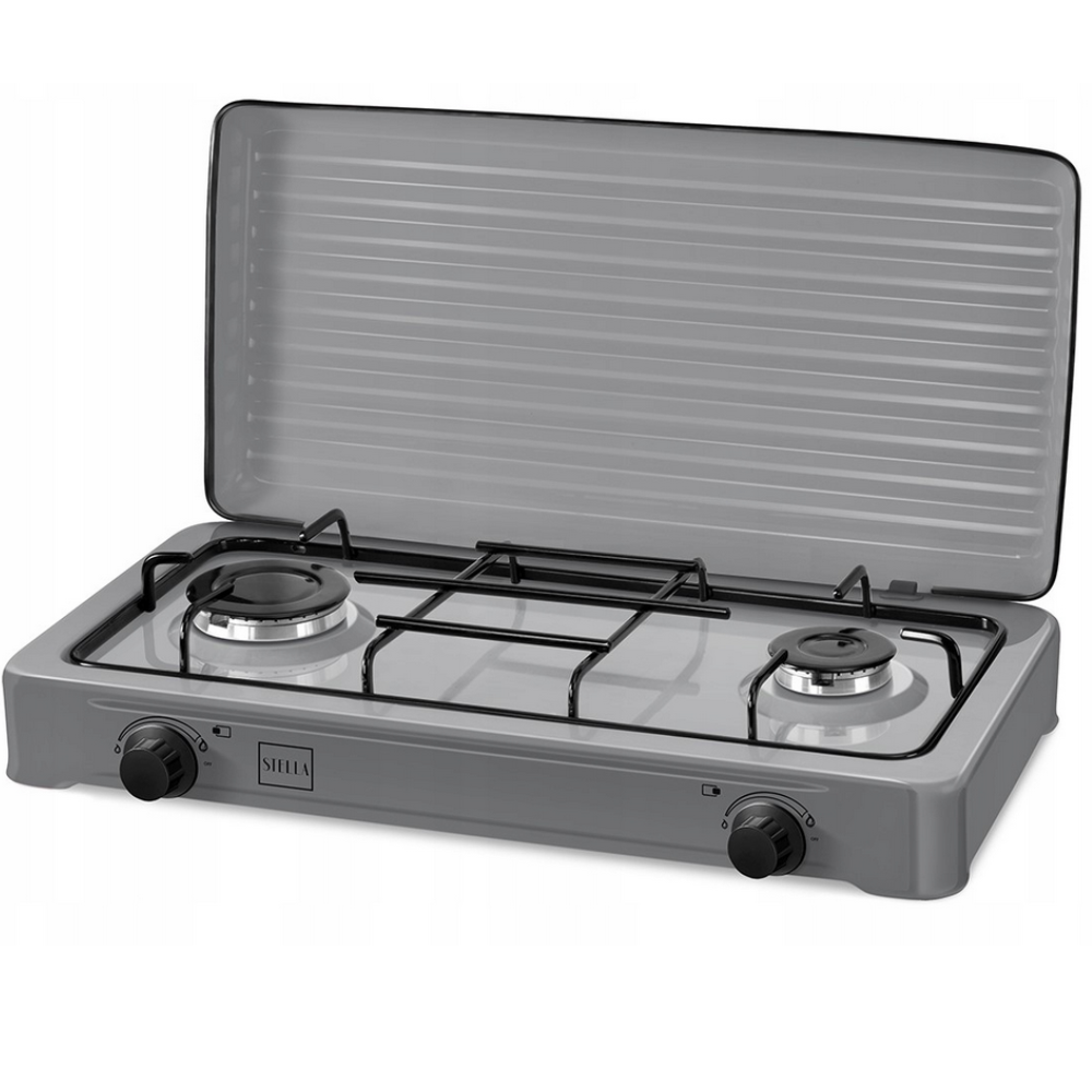 Kuchenka Gazowa Dwupalnikowa Stella STKGS-02 Srebrna LPG – Turystyczna Camping z Pokrywą